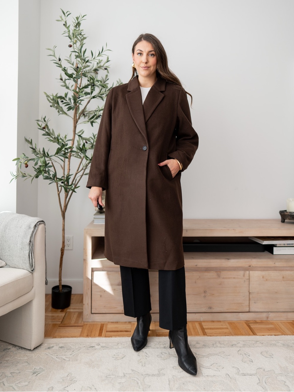 Quince Dark Brown Single-Button Wool Coat